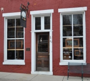 red old building front with a door